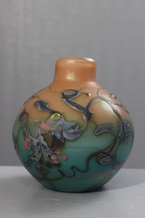 Image 1 of Pascal Guyot & Bernard Aconito in Biot Vase, abstract iridescent decoration, France 1993