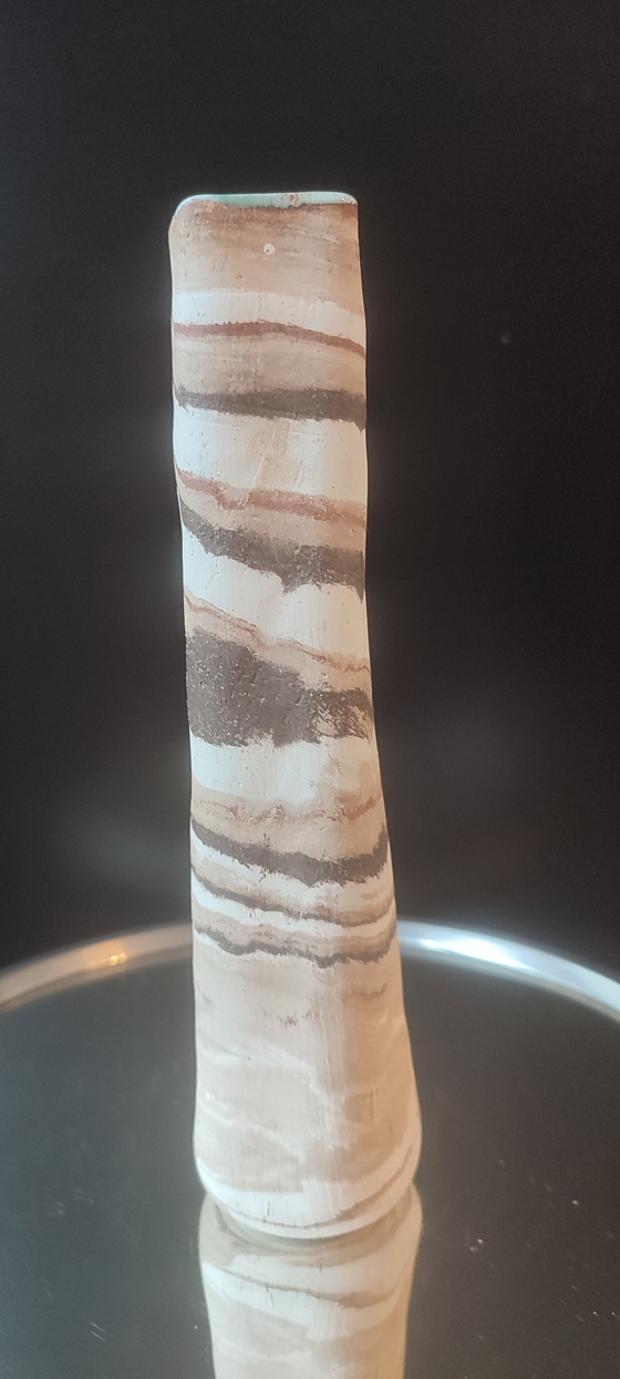 Image 1 of Turned stoneware vase, signed, with relief decoration