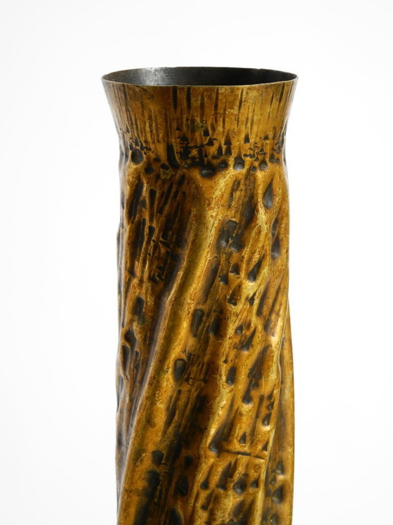 Image 1 of Unique large brass vase in a Brutalist design, handcrafted in December 1975