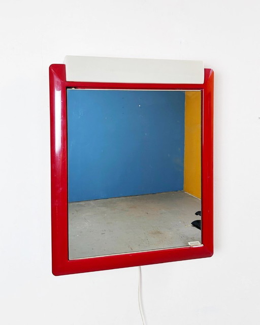 Allibert red mirror with light and storage