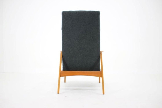 Image 1 of 1960s Mid-Century Czechoslovakian Oak Wingback Armchair in Black Bouclé
