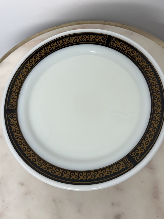 Image 1 of 6 PYREX Fleur-de-Lis Teller schwarz/gold 20 cm