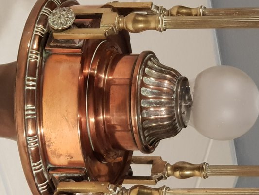 Image 1 of Vintage art deco copper wheel chandelier two tone copper 1900
