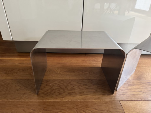 Minimalist stainless steel design side table, Solid stainless steel, Architectural furniture, Industrial chic.