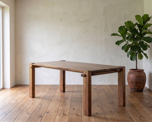 Japandi Esstisch aus Massivholz | Regenbaumholz | 193 x 99 x 76 cm