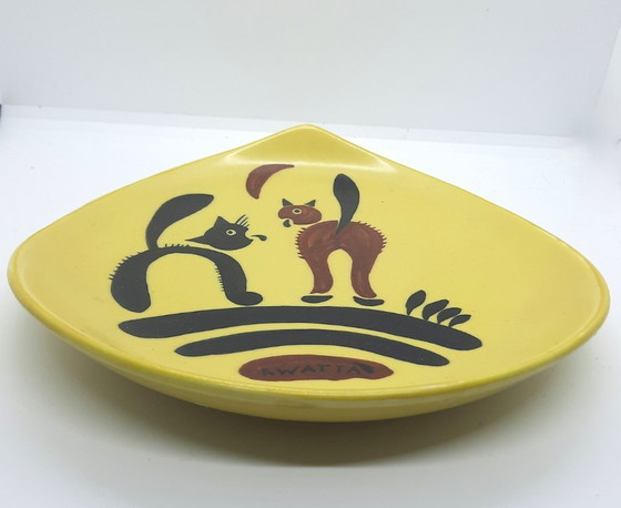 Image 1 of Petrus Regout Maastricht serving dish 2 cats 1956