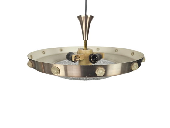 Image 1 of Lampada a sospensione UFO in stile Lakro - Vintage - 'Champagne gold' - vetro - anni '70