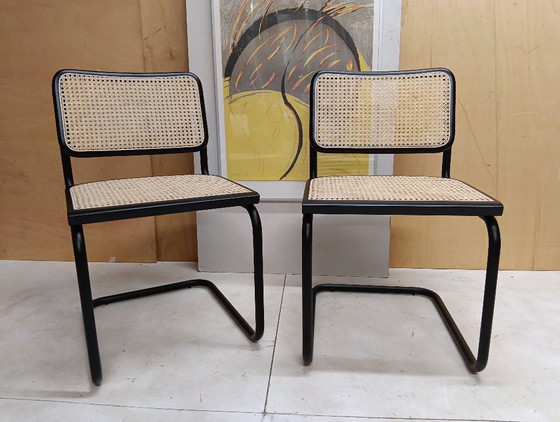 Image 1 of ALIVARMVSEVM 104. SET of 2 CESCA B32 Chairs (NEW) in Black Frame Limited Edition 