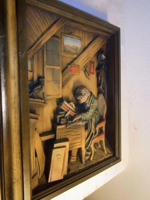 Carl Spitzweg peinture relief en bois "The Visit" (La visite)
