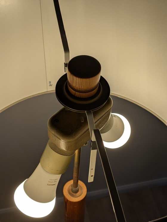 Image 1 of Lampada da terra brutalista svedese in pino – Solbackens Svarveri – anni '70 – Doppia E27