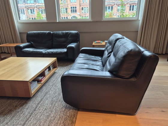 Modern Black Sofa Set Made of Solid Buffalo Leather – Rivet Lozano - Miura (photo 5 of 8)