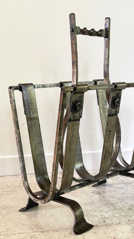 Image 1 of Vintage Brutalist Steel Magazine Rack