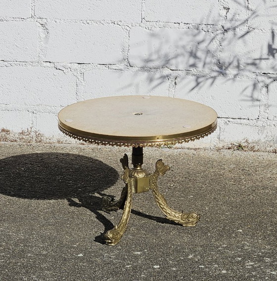 Image 1 of rench Víntage Marble and Bronze Coffee Table-round Cocktail Table-Style Louis XV-60s