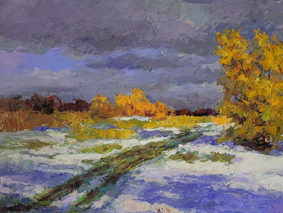 Original Oil Painting Winter Landscape Nature Unexpected Snow – Paintings & Drawings, Canvas (photo 4 of 7)