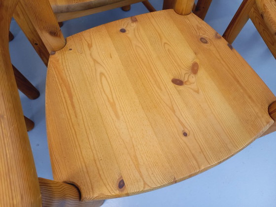 Image 1 of Set van 6 vintage Scandinavische Rainer Daumiller fauteuils van grenenhout uit de jaren 70.