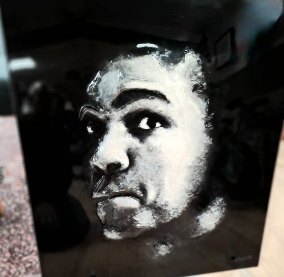 Image 1 of Muhammad Ali – Opera d'arte 3D in vetro liquido (80x90 cm) – Pezzo unico e di grande impatto