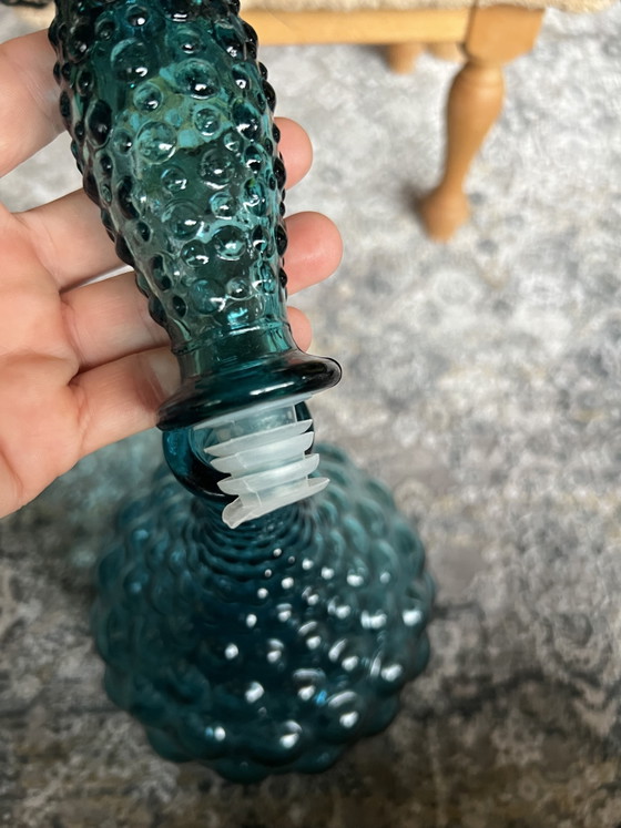 Vintage Empoli Genie Bottle Glass Carafe Blue Textured Hobnail Made in Italy – Vases (photo 5 of 8)