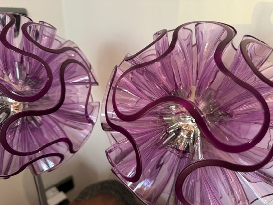 Image 1 of 2x QisDesign table lamps CORAL purple