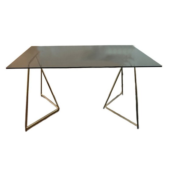Image 1 of MADE  black smokey glass desk with golden metal legs