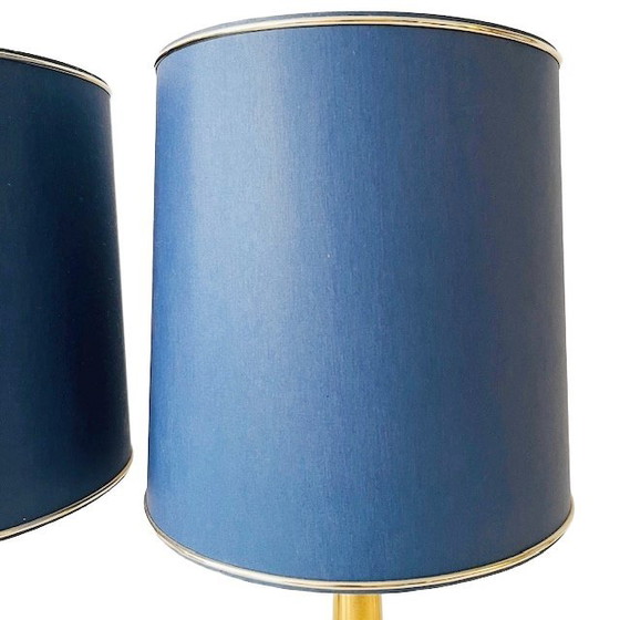 Image 1 of Mid-century paar messing tafellampen goud blauw Hollywood Regency 1950's