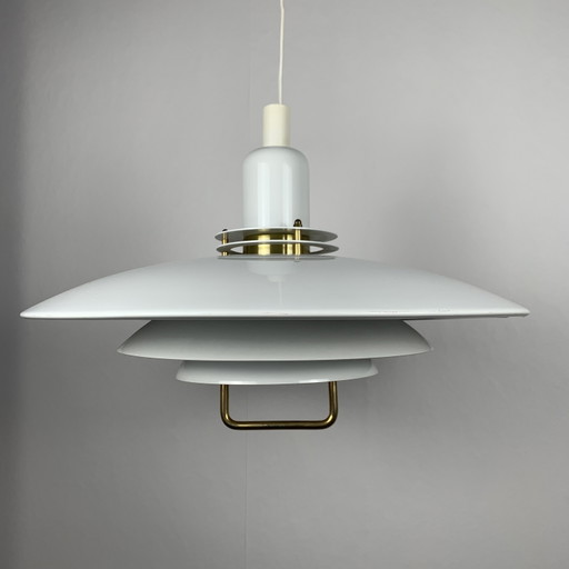 Grande lampada a sospensione danese Ab Belid con maniglia, bianca, 1970/80