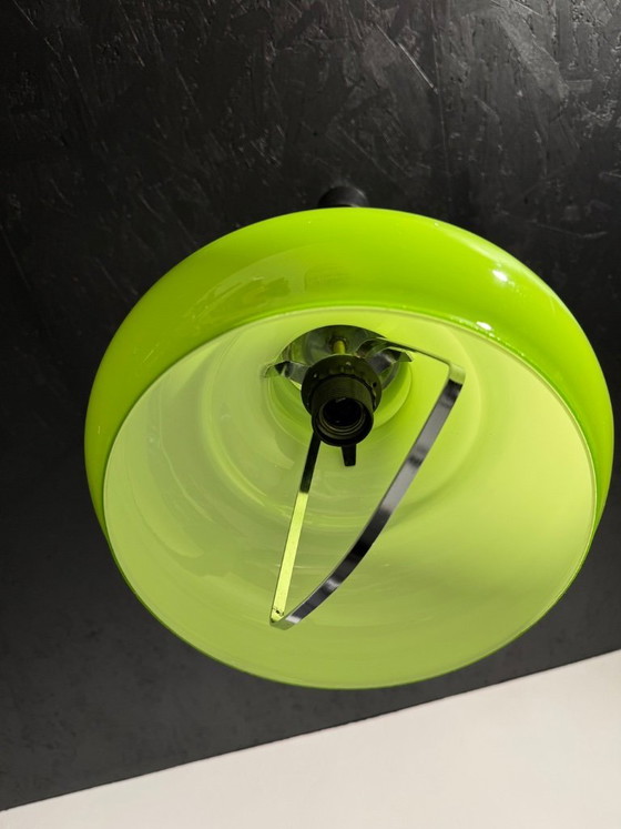 Image 1 of Lampada a sospensione in stile Space Age con paralume in vetro verde, modello Rolly, 1973.