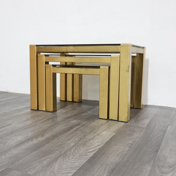 Image 1 of Tris tavolini ottone Hollywood Regency 1970 Design Modernariato