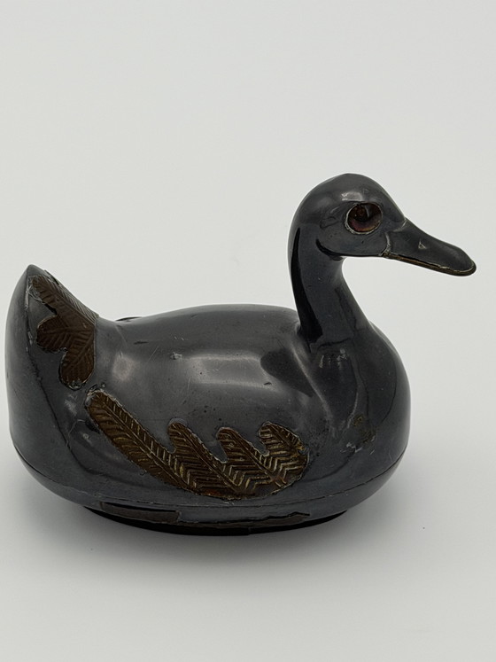 Image 1 of Set van 2 vintage tinnen eend doosjes – decoratief