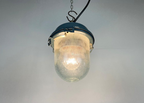 Image 1 of Blauwe industriële Sovjetbunker hanglamp, jaren 70