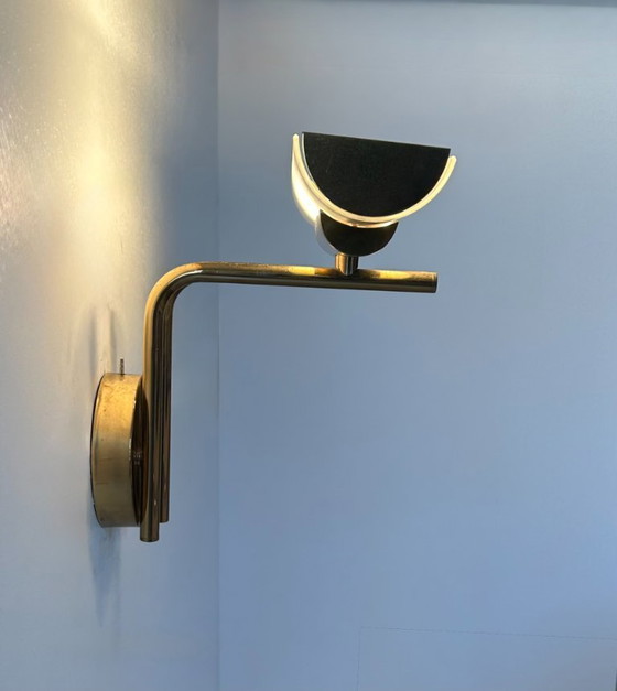 Image 1 of Lampada da parete in ottone e vetro sabbiato, Francia, 1970