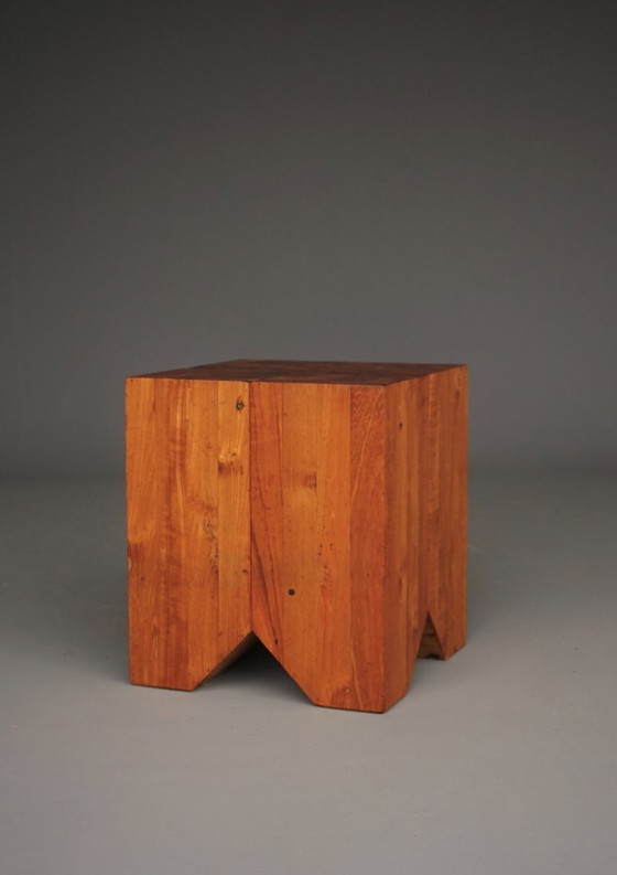 Image 1 of Sgabello o tavolino brutalista in legno di teak, anni '90