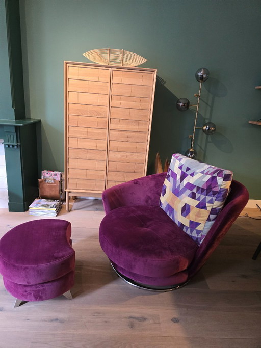 Fama Designer Lounge Set – Josephine Sofa, Fauteuil & Voetenbank – Aubergine Fluweel – Fana, 3 5 zitsbanken (photo 2 of 7)