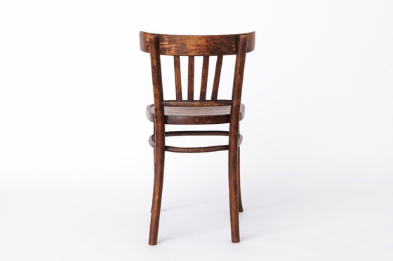 Image 1 of Vintage Wooden Desk Chair 1930s–1950s, Belgian Beech Wood Chair, Mid Century Dining Chair, Dark Stained Wood Chair
