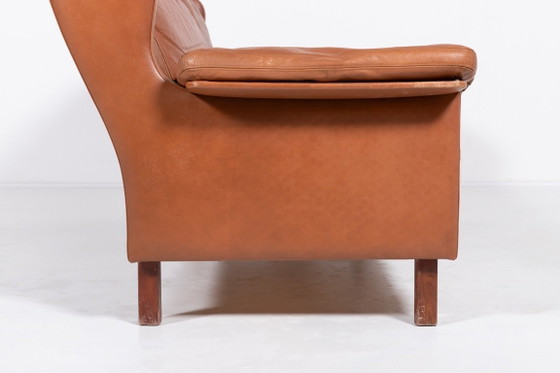 Image 1 of 1970’s Danish Modern cognac leather Wing sofa