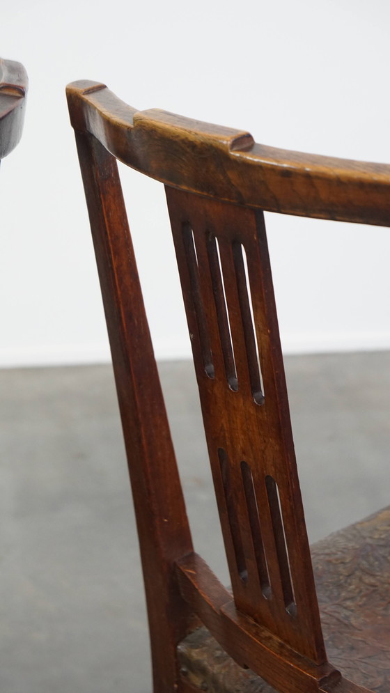 Image 1 of 6 x Leder-Esszimmerstuhl mit Holz