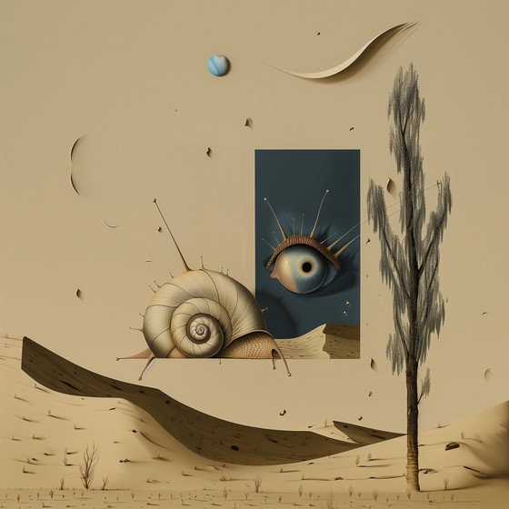 Image 1 of Unique Edition. High-Quality Giclée Print. Monsieur Escargot and the Mirage of the Silent Watcher