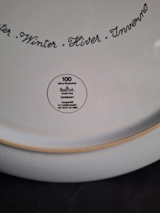 Image 1 of Bjørn Wiinblad voor Rosenthal groot wandbord uit de serie "Four Seasons" model Winter. Gelimiteerde oplage 1979-1980.