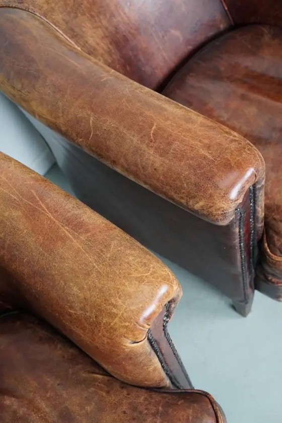 Image 1 of Poltrone da club vintage olandesi in pelle color cognac, set da 2