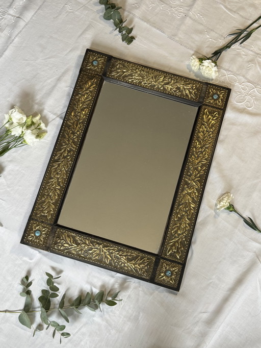 Zeldzame vintage turquoise spiegel