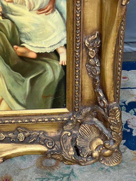 "Familiescène". Olieverf op doek. – Schilderijen & Tekeningen, Canvas (photo 6 of 7)