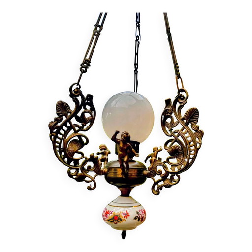 Bronze and porcelain Art Nouveau chandelier