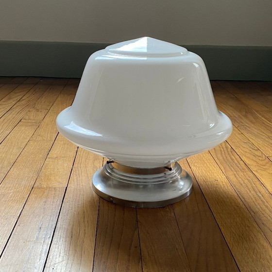 Image 1 of Lámpara de techo de globo de cristal opalino blanco de 30 cm de gran tamaño con base de montaje de aluminio