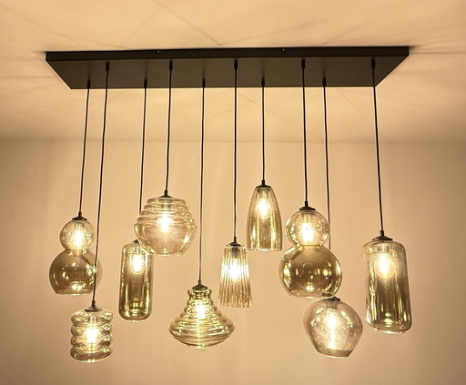 Lámpara colgante Quinto Smoke con 10 colgantes de cristal