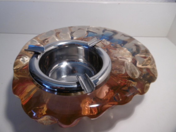 Posacenere vintage anni '60 con decoro marino in resina e metallo, Accessori da tavola, Plastica, Trasparente (foto 4 di 8)