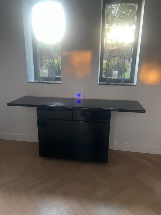 Acerbis Sheraton Sideboard 180 cm – Giotto Stoppino & Lodovico Acerbis – schwarz Hochglanz – Glass, Wood (photo 3 of 6)