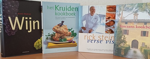 Culinaire bibliotheek | Wijn, Toscane, kruiden & vis | 4 grote kookboeken | 023
