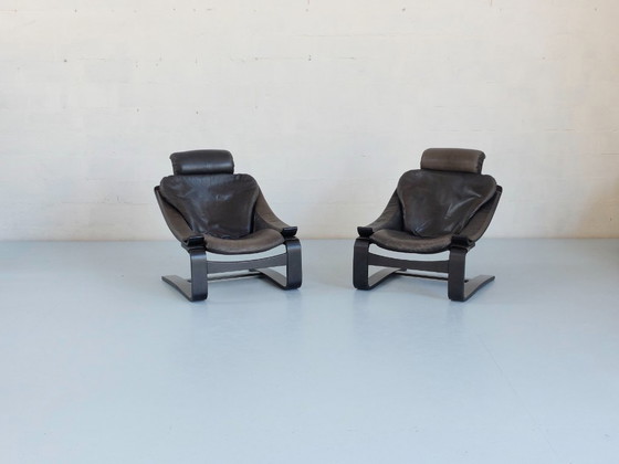 Image 1 of Paire de fauteuil en cuir Kroken, Ake Fribyter pour Nelo année 70, Set de 2