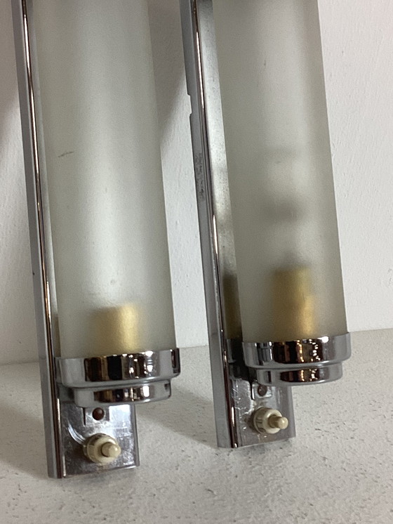 Image 1 of Set art deco Bauhaus Stijl wandlampen chroom glas