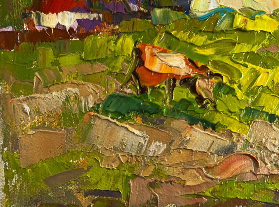 Image 1 of Original Oil Painting Summer Village Landscape Quiet evening dreams