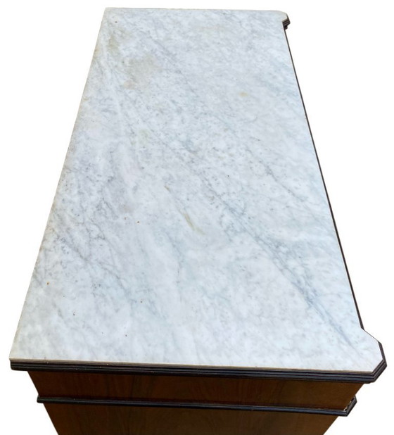 Image 1 of Commode ancienne style Louis Philippe avec plateau marbre blanc ajusté